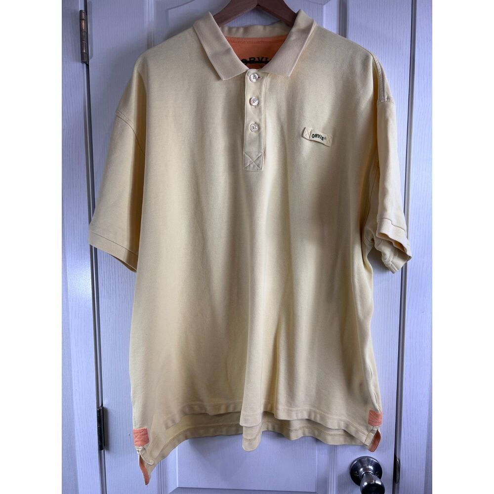 Orvis Men's Yellow Short Sleeve Polo Shirt 100% Cotton Size XXL